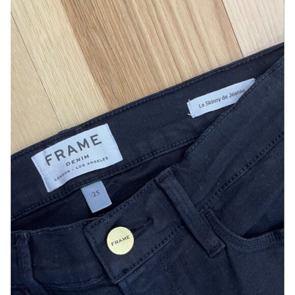 Frame Le Skinny de Jeanne Black Denim Jeans 25 - Picture 3 of 5